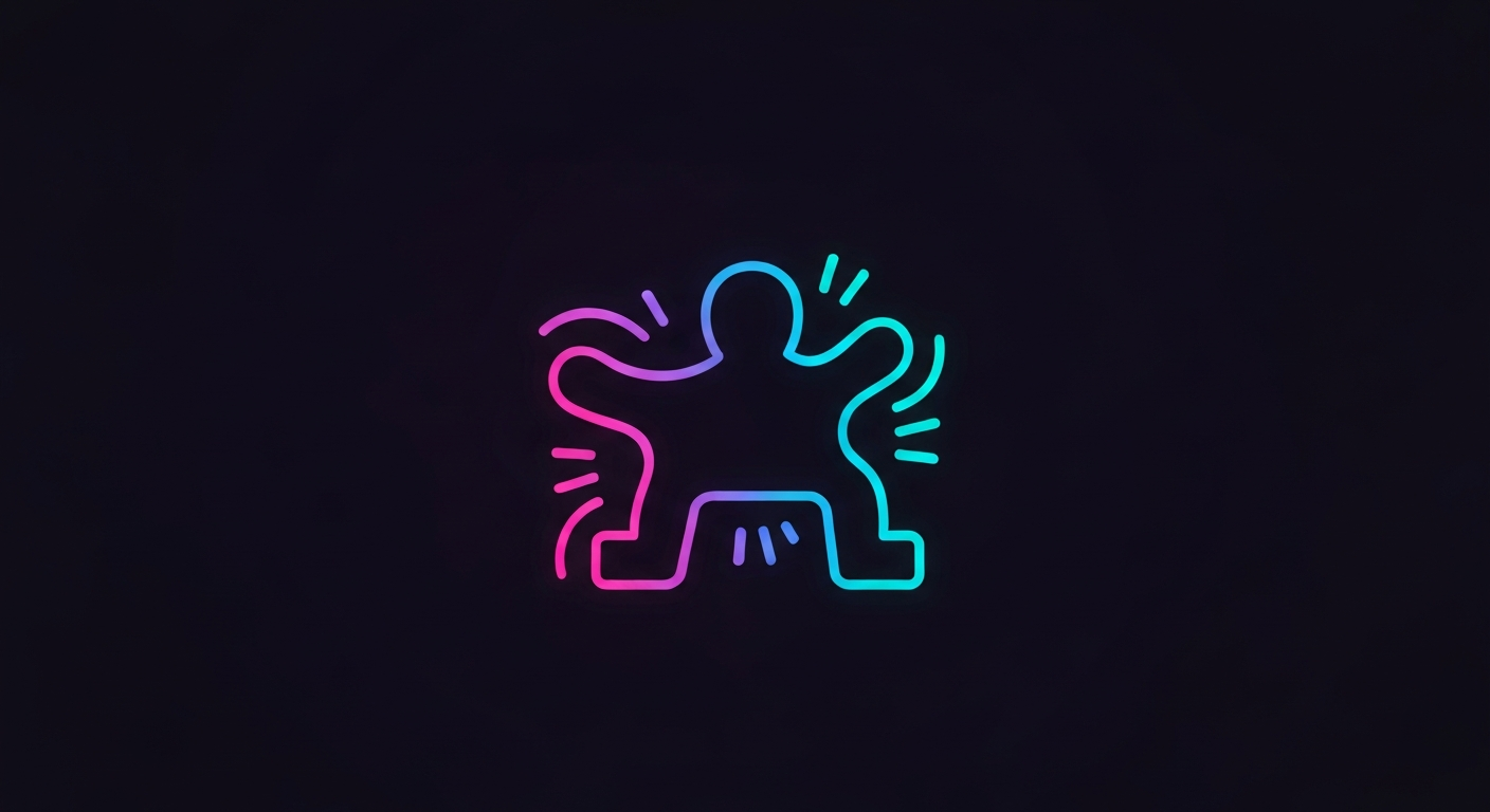 A minimalist, abstract design featuring a glowing, vibrant neon outline of a simplified shape representing the concept of metabolism and weight management, against a dark background, conceptually illustrating the structured approach of the Gelatine Sculpt product.