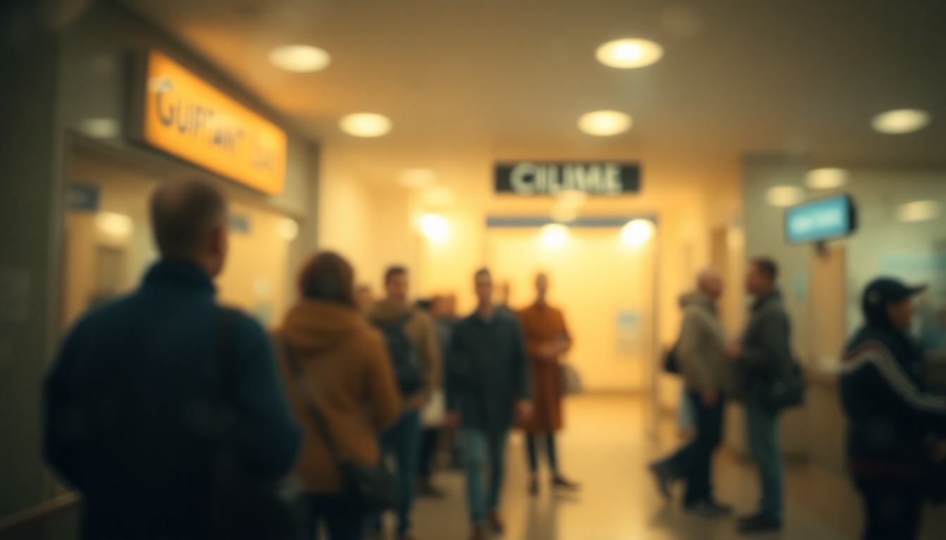 An abstract, impressionistic scene of blurred, warm-toned shapes and colors representing people waiting in line at a government office, conveying the mood of disruption and inconvenience caused by the temporary DMV service closure.
