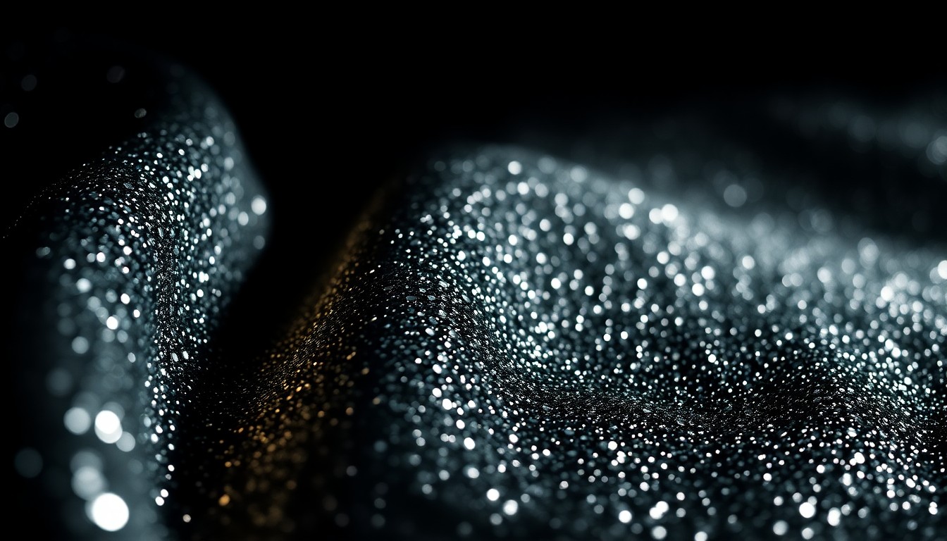 An extreme close-up of glittering sequins and lush velvet textures, capturing the glamour and high-fashion aesthetic of a celebrity press tour.