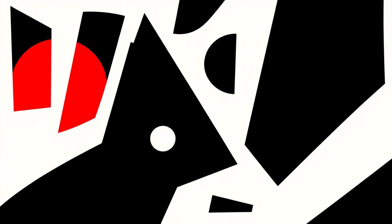 A striking abstract composition of jagged, overlapping black and white shapes, conveying the energy and texture of the indie music scene captured in this archival project.