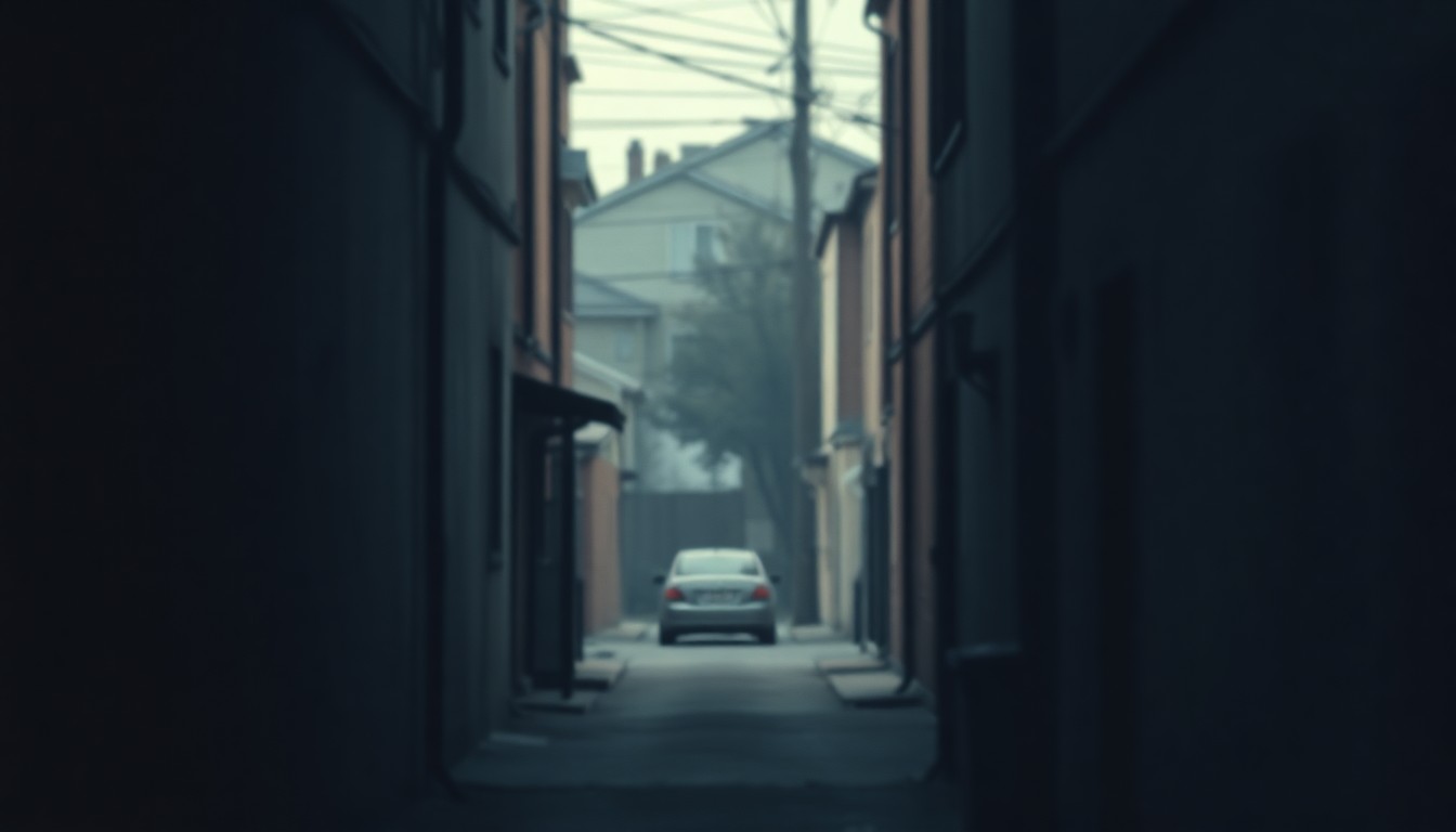 An abstract, out-of-focus scene of a narrow alleyway in a residential neighborhood, with soft pools of warm light and muted colors, conceptually representing the intimate community life found in these hidden urban spaces.