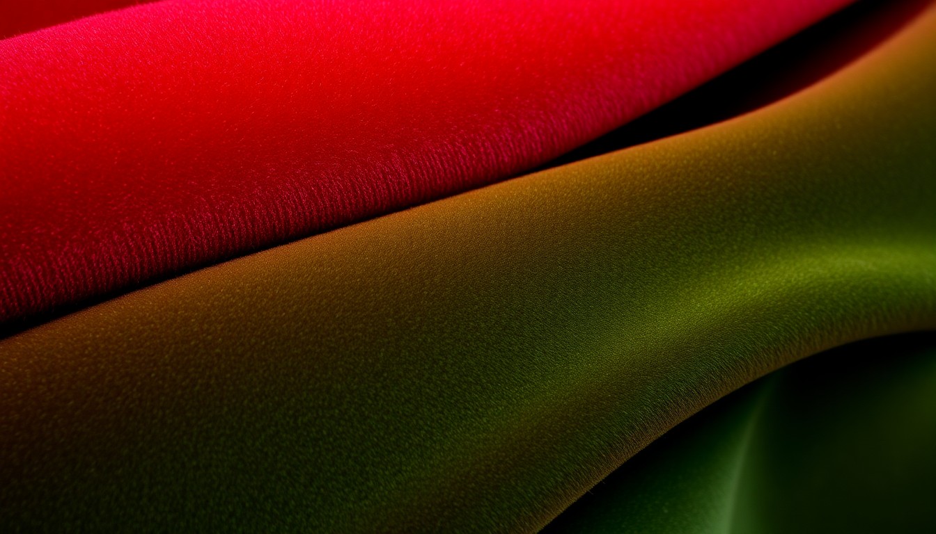 An extreme close-up photograph of a rich, velvety fabric in deep, jewel-toned colors, capturing the plush, luxurious textures featured in Lanvin's Fall 2026 menswear collection.