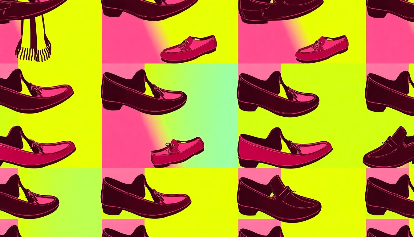 A brightly colored, high-contrast silkscreen print of a Hermès cashmere shawl repeated in a tight grid pattern, conceptually representing the blending of luxury and everyday fashion.