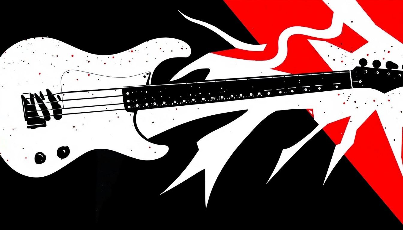 An abstract, minimalist illustration using bold, jagged black and red geometric shapes to conceptually represent the musical legacy of session bassist Floyd 'Lightnin'' Chance.