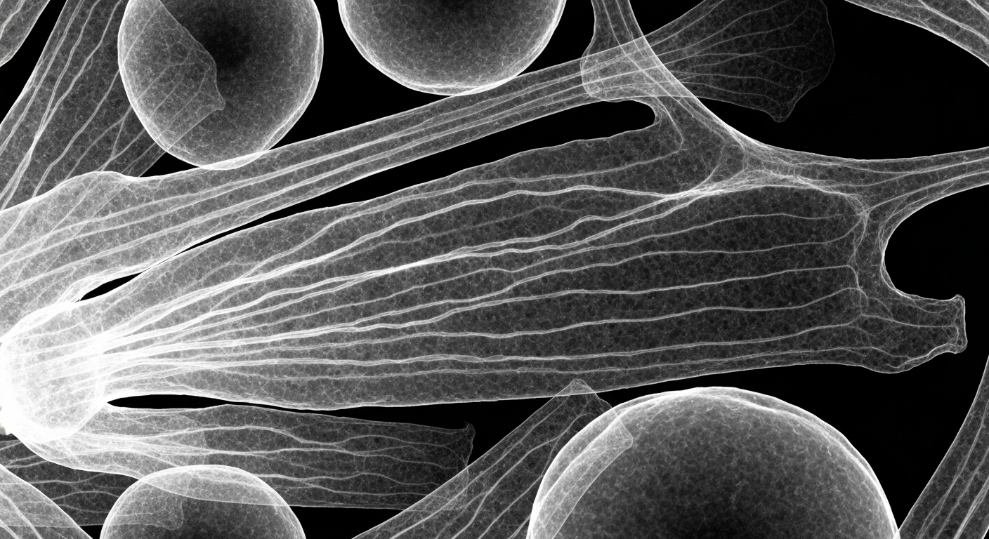 An extreme close-up X-ray photograph showing the intricate internal structures of ovarian cells, conceptually illustrating the search for early biological warning signs of cancer.