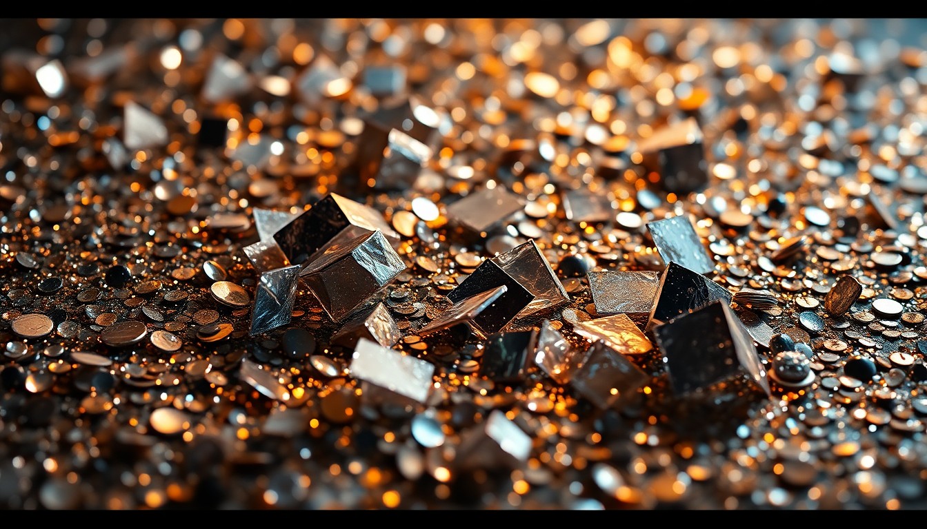 An abstract close-up photograph of shimmering sequins and shattered glass, using dramatic lighting to create a high-fashion, glamorous aesthetic that evokes the energy and excitement of a music festival performance.