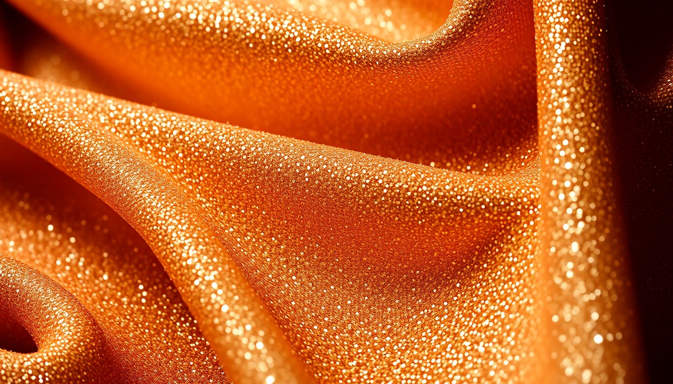 An extreme close-up of a shimmering, textured fabric in high-contrast studio lighting, evoking the glamour and high-fashion aesthetic of the entertainment industry.