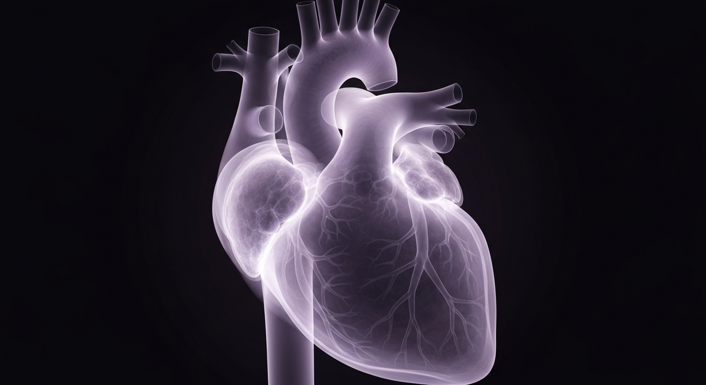 An extreme close-up X-ray image of a healthy human heart, its internal structures glowing against a dark background, symbolizing the cardiovascular benefits of GLP-1 weight loss medications.