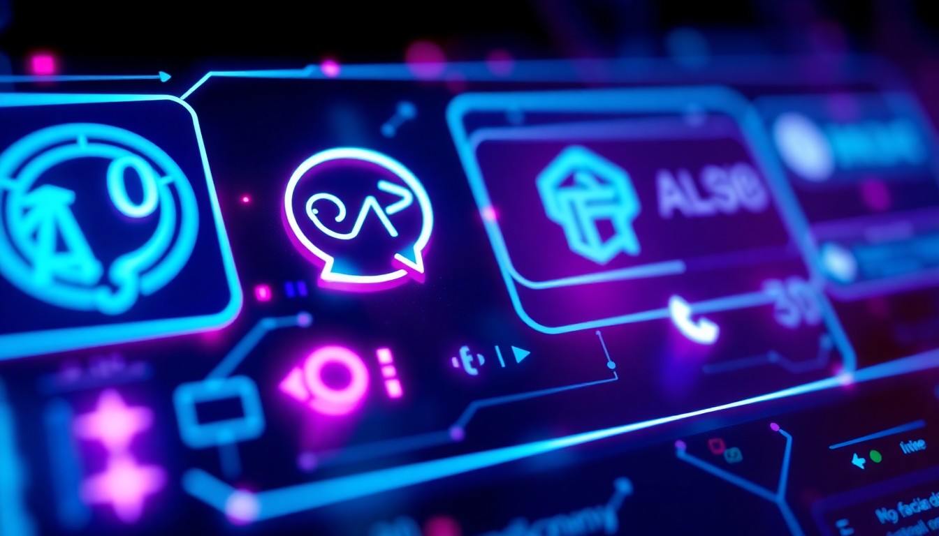 A highly detailed, glowing 3D macro illustration of an AI-powered chatbot interface with neon cyan and magenta lights, conceptually representing the advanced natural language processing capabilities of OrbitPhone's technology.