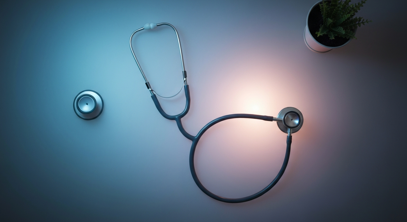 A vibrant, neon-outlined medical stethoscope against a dark background, representing the convergence of hospital and community-based care.