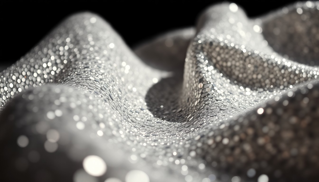 An extreme close-up of a shimmering, high-contrast texture of glittering sequins and shattered glass, conceptually representing the glamour and high-stakes nature of live television performance.