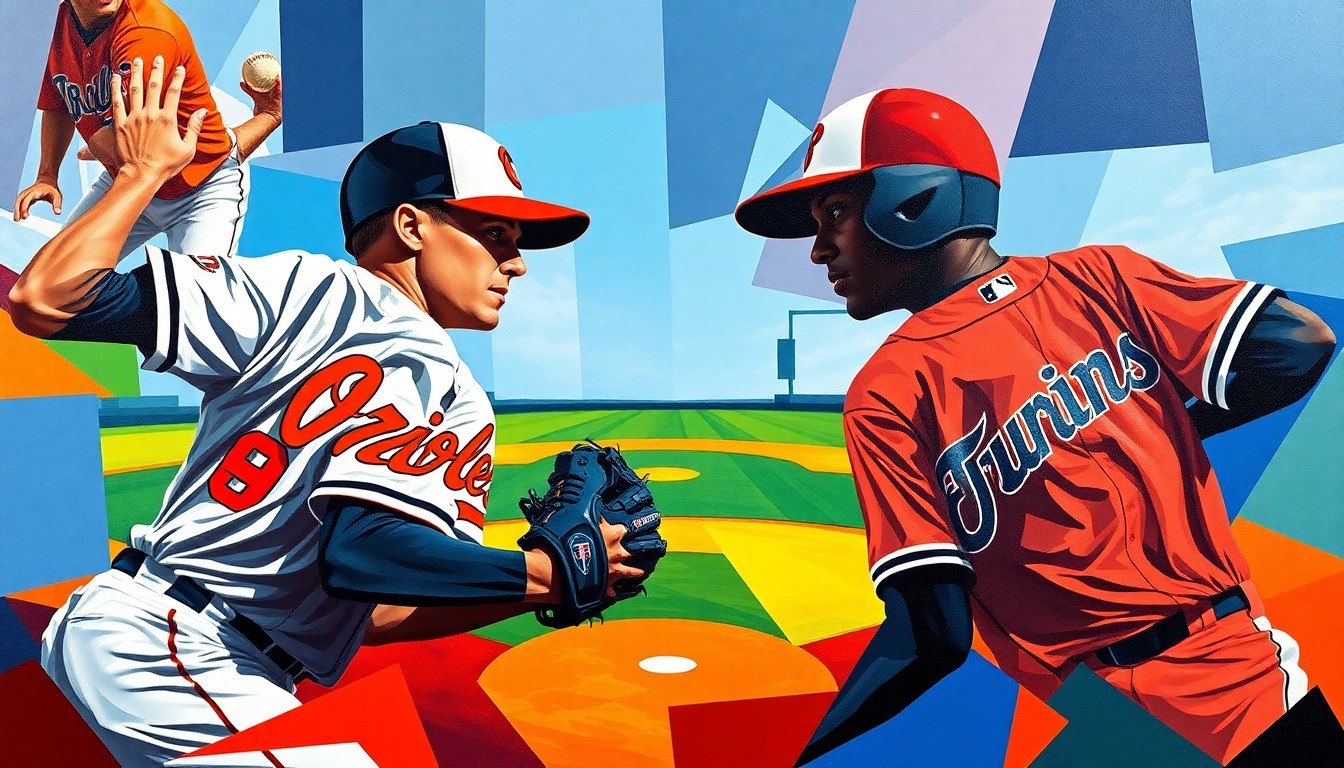 A fractured, multi-perspective painting depicting the dynamic between two baseball players, their forms broken down into sharp, overlapping geometric shapes in vibrant colors, capturing the energy and tension of their on-field rivalry.