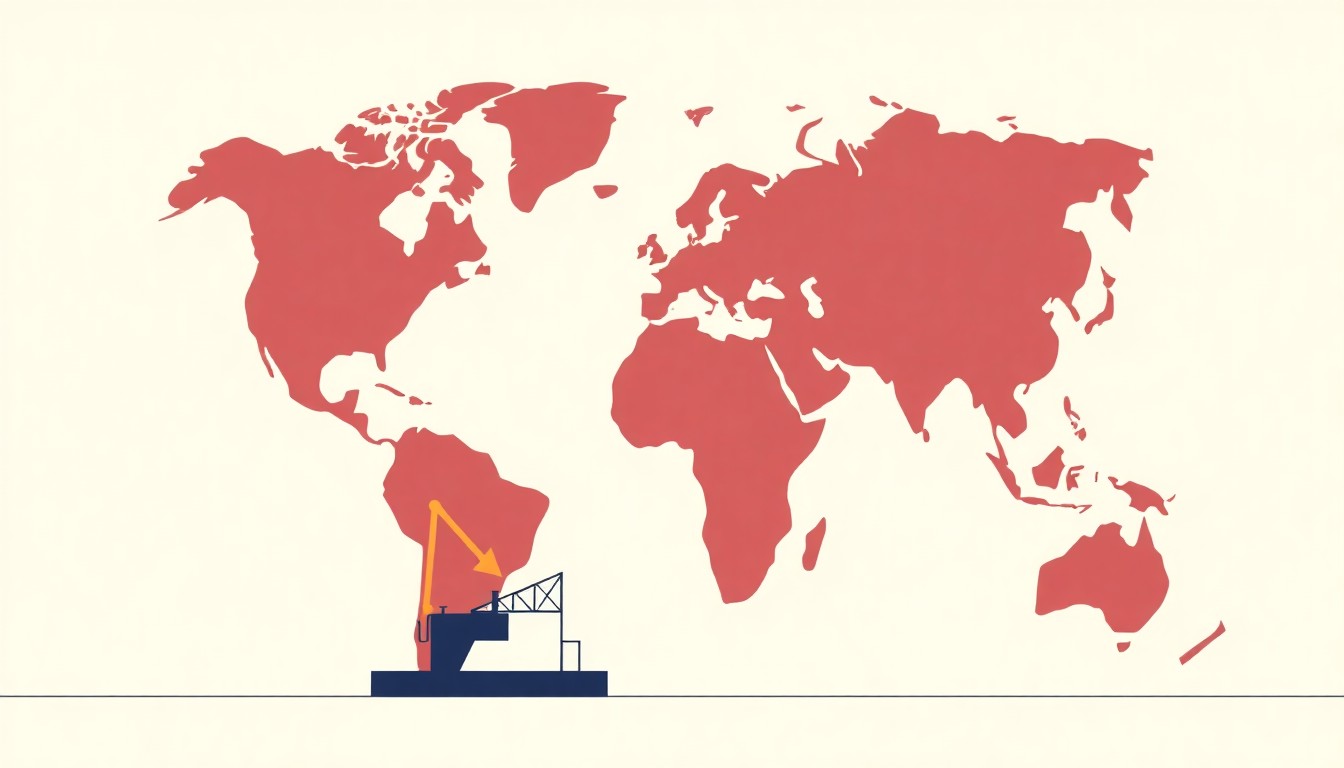 An abstract illustration featuring bold, overlapping geometric shapes in shades of blue, red, and yellow, conceptually representing the volatility and uncertainty in the global oil market.