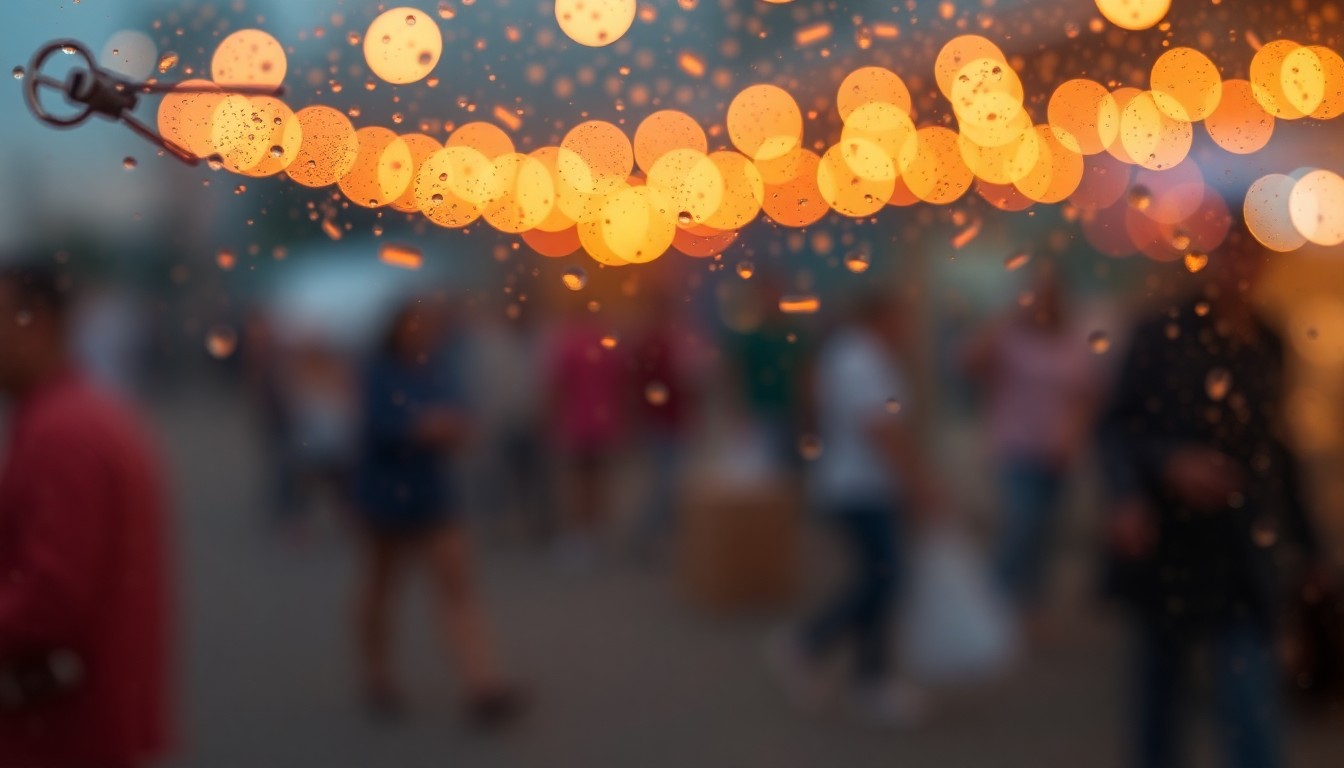 An abstract, impressionistic scene of blurred, colorful shapes and soft lighting, evoking the festive and community-focused atmosphere of a home and lifestyle expo.