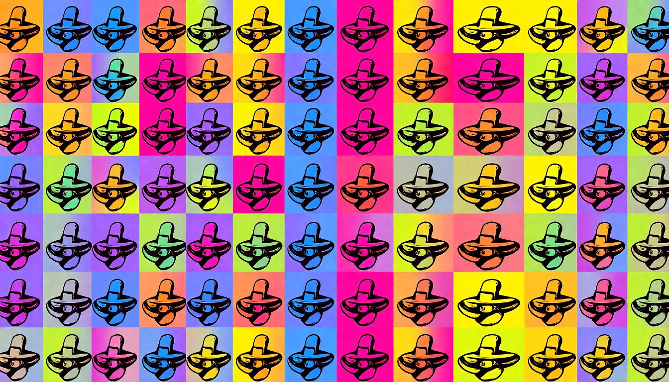 A high-contrast, silkscreen-style illustration featuring a repeated pattern of a colorful Fiesta parade float or mariachi musician, capturing the energy and spirit of San Antonio's annual celebration.