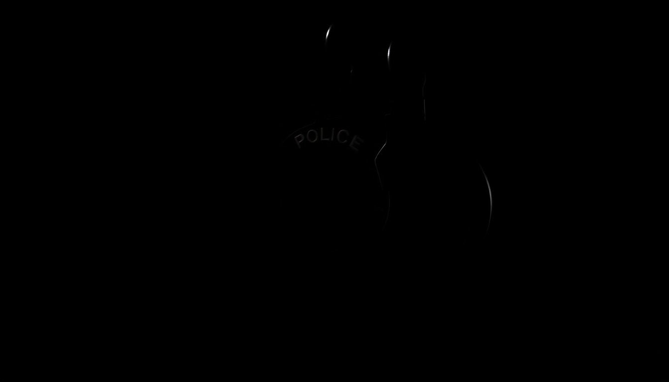 An extreme close-up photograph of a police badge or handcuffs lit by a harsh, direct camera flash against a pitch-black background, conceptually illustrating the investigative nature of law enforcement recruitment.