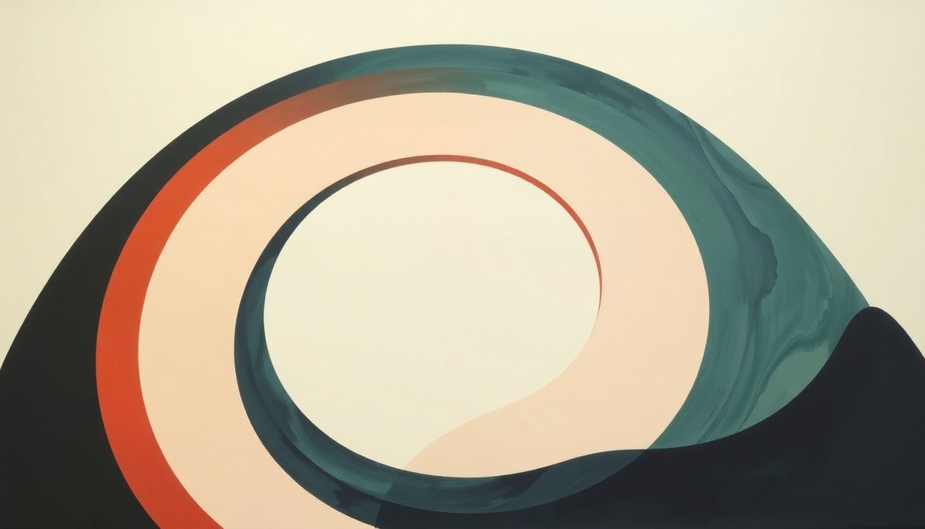 An abstract, highly structured painting in soft colors depicting the complex process of converting plastic waste into the Parkinson's drug levodopa, conveying the scientific and environmental significance of this breakthrough.