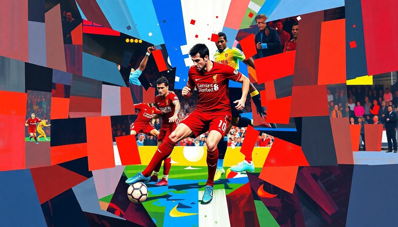 A cubist, geometric painting depicting a soccer player in motion, with sharp, overlapping planes of color representing the dynamic nature of the sport and the careful integration of a key player back into the team.