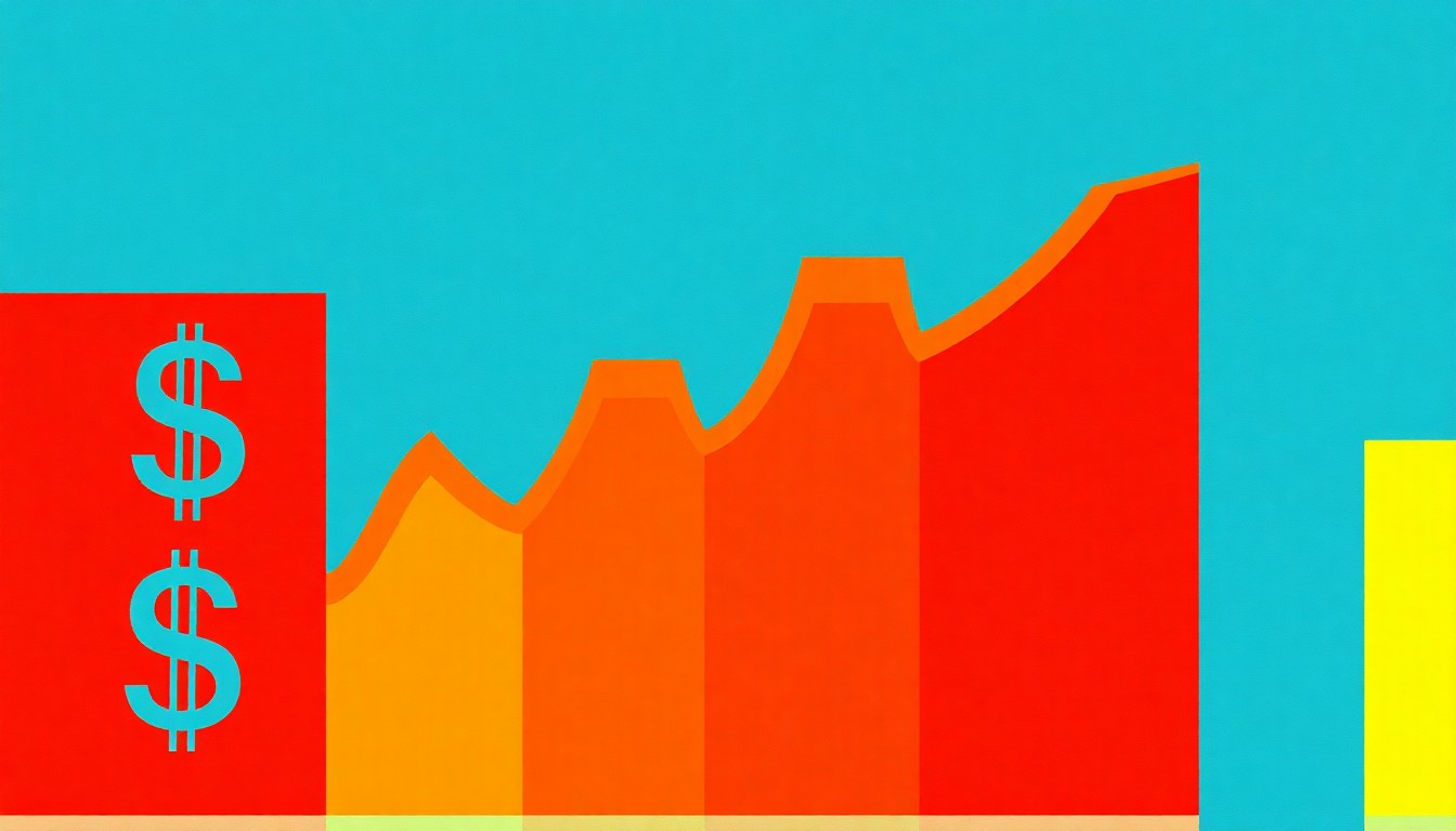 A geometric abstract illustration featuring intersecting triangles and circles in shades of blue, red, and yellow, conceptually representing the volatility and uncertainty surrounding the US Dollar's decline.