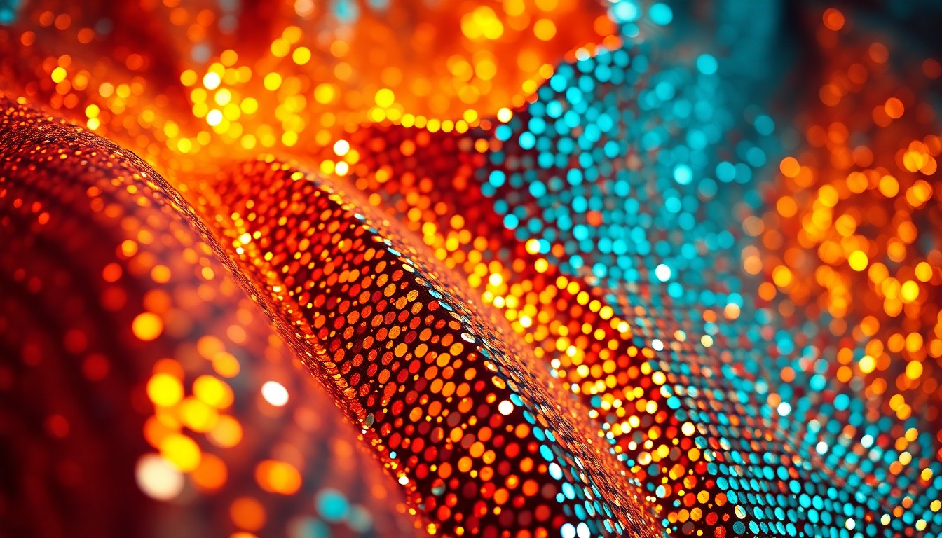 An extreme close-up of shimmering, textured materials in vibrant colors, evoking the high-stakes, glamorous world of the Supergirl film.