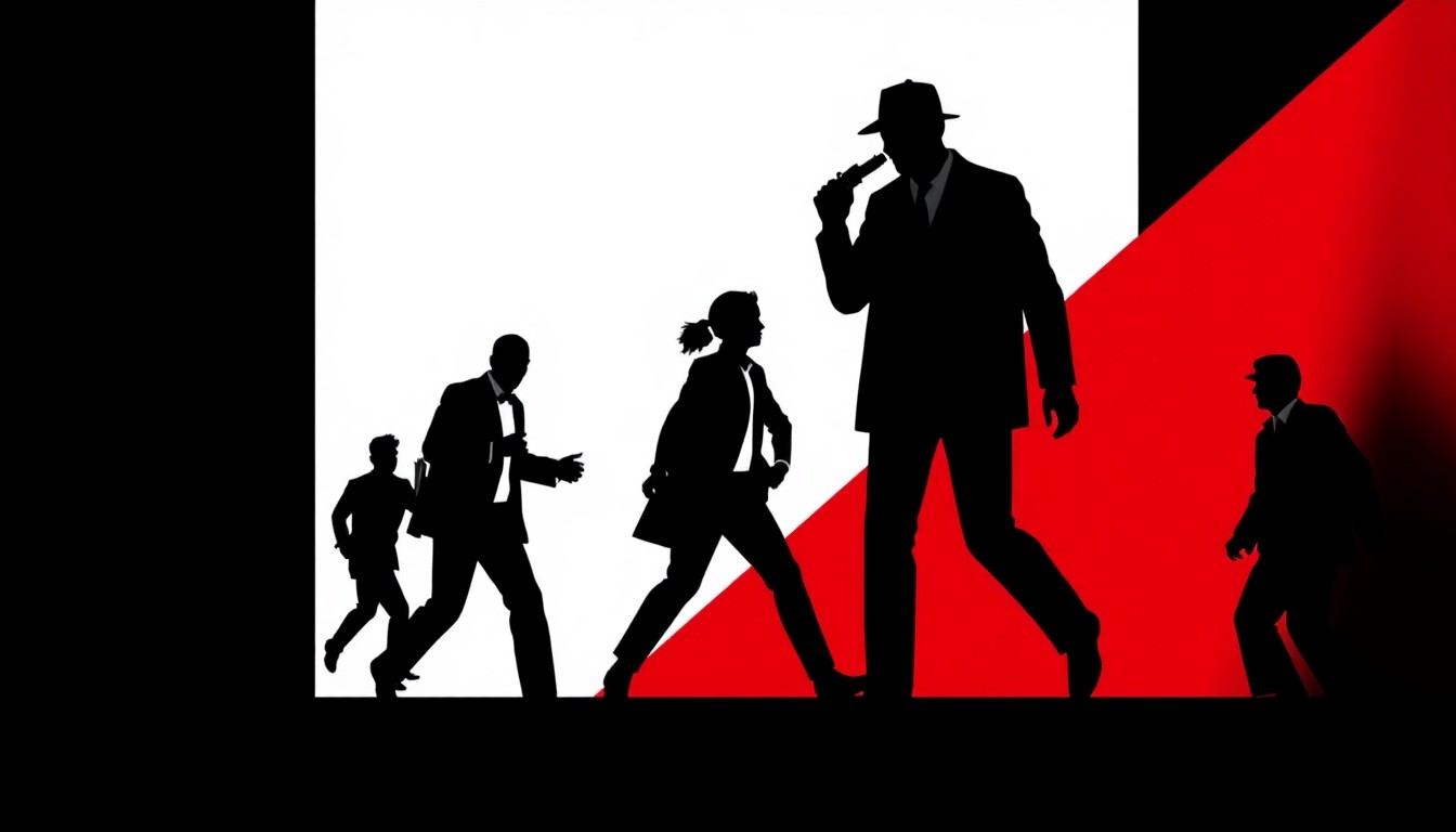 An abstract, minimalist illustration featuring sharp, jagged geometric shapes in bold red and black, conceptually representing the disconnect between the Broadway adaptation and the original 'Dog Day Afternoon' film.