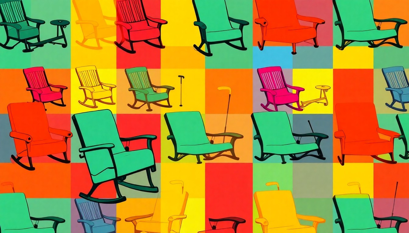 A high-contrast, silkscreen-style illustration featuring a repeated pattern of a walking cane in bold, neon colors, conceptually representing the active, independent lifestyle of retirees in these top cities.