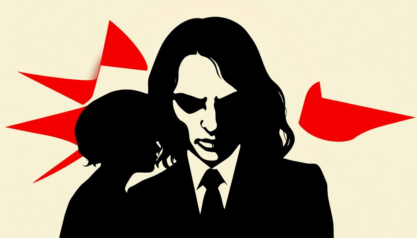 An abstract, minimalist illustration featuring stark black silhouettes and geometric shapes in high-contrast red and white, conceptually representing the psychological suspense and fear of the film 'The Silence of the Lambs' without any literal imagery.