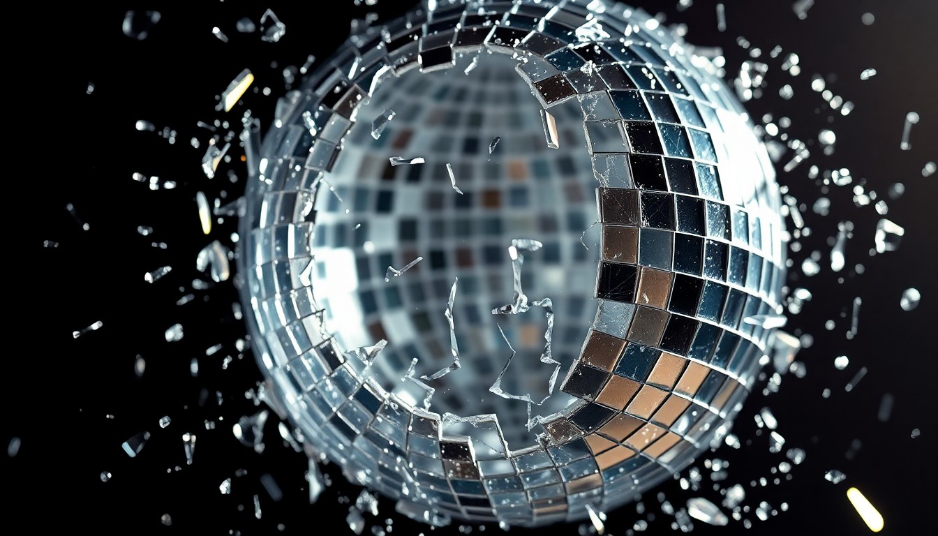 An extreme close-up of shattered, reflective glass fragments in high-contrast studio lighting, conceptually representing the fragile nature of 'Euphoria's' success amidst ongoing controversies.