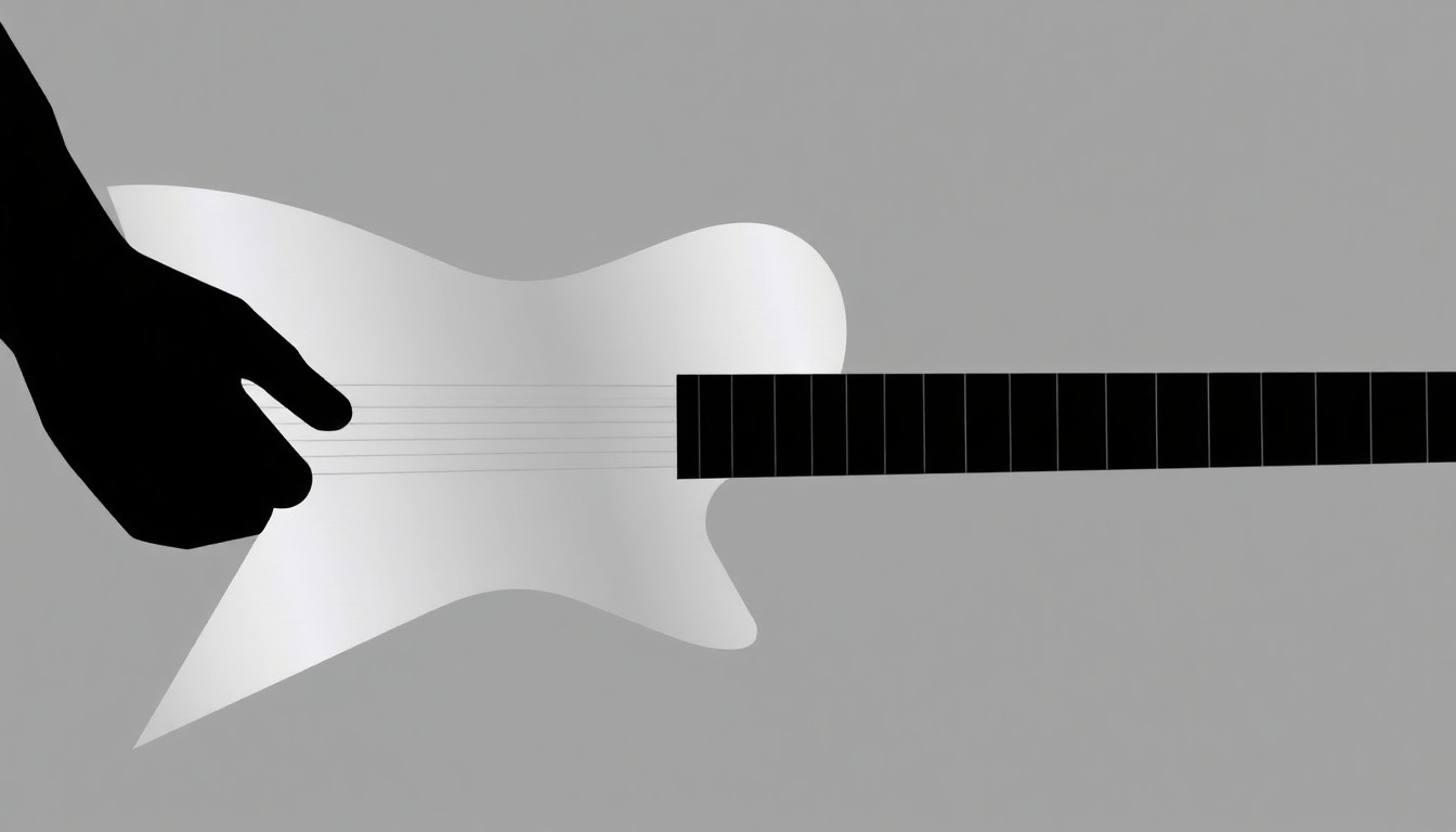 An abstract composition of stark, jagged geometric shapes in shades of grey, black, and silver, conceptually representing the iconic silhouette of a steel guitar to symbolize the pioneering musical legacy of Jerry Byrd.