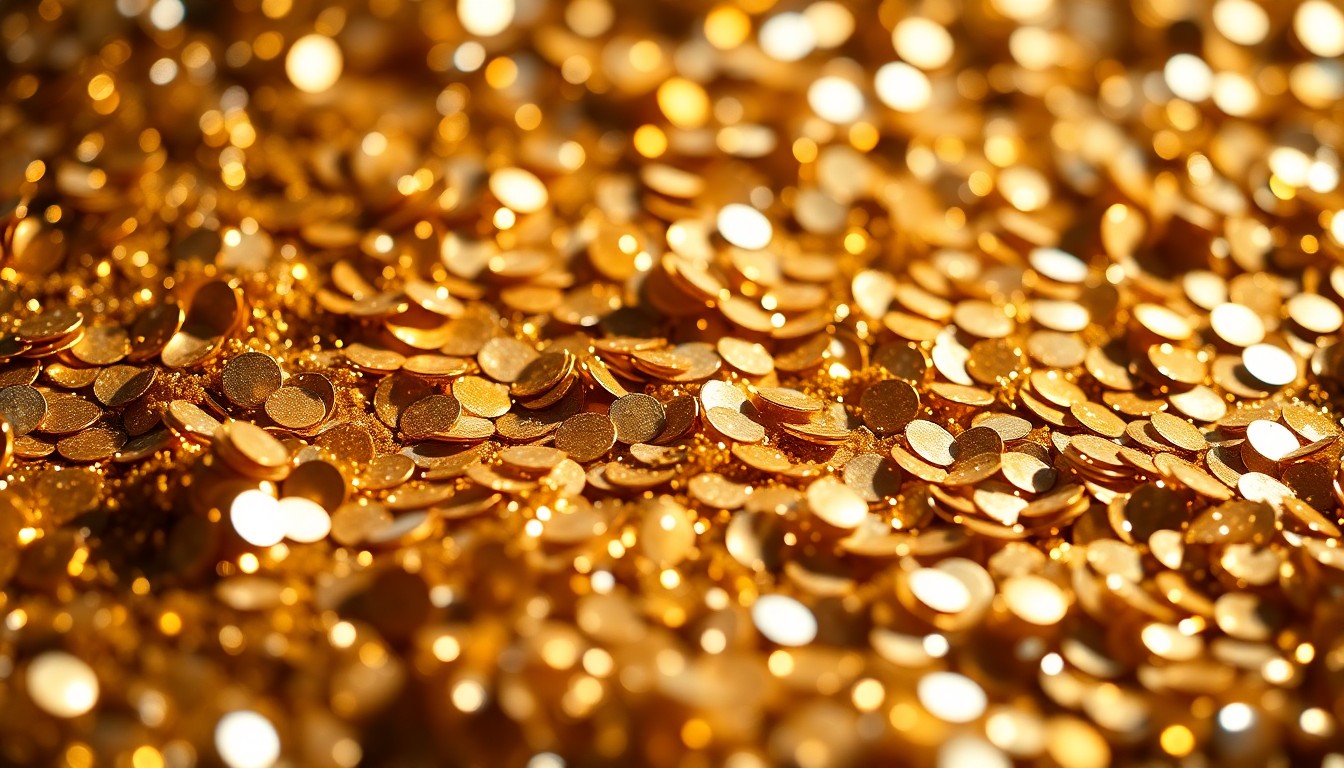 An extreme close-up of shimmering gold and silver sequins, capturing the glamour and luxury associated with Hollywood red carpets and celebrity culture.
