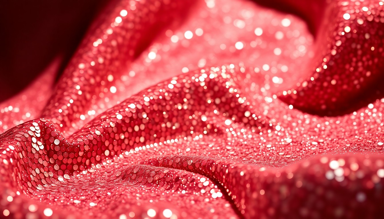 An extreme close-up of a luxurious, glittering fabric texture in shades of black and gold, conceptually representing the glamour and elegance of a red carpet event.