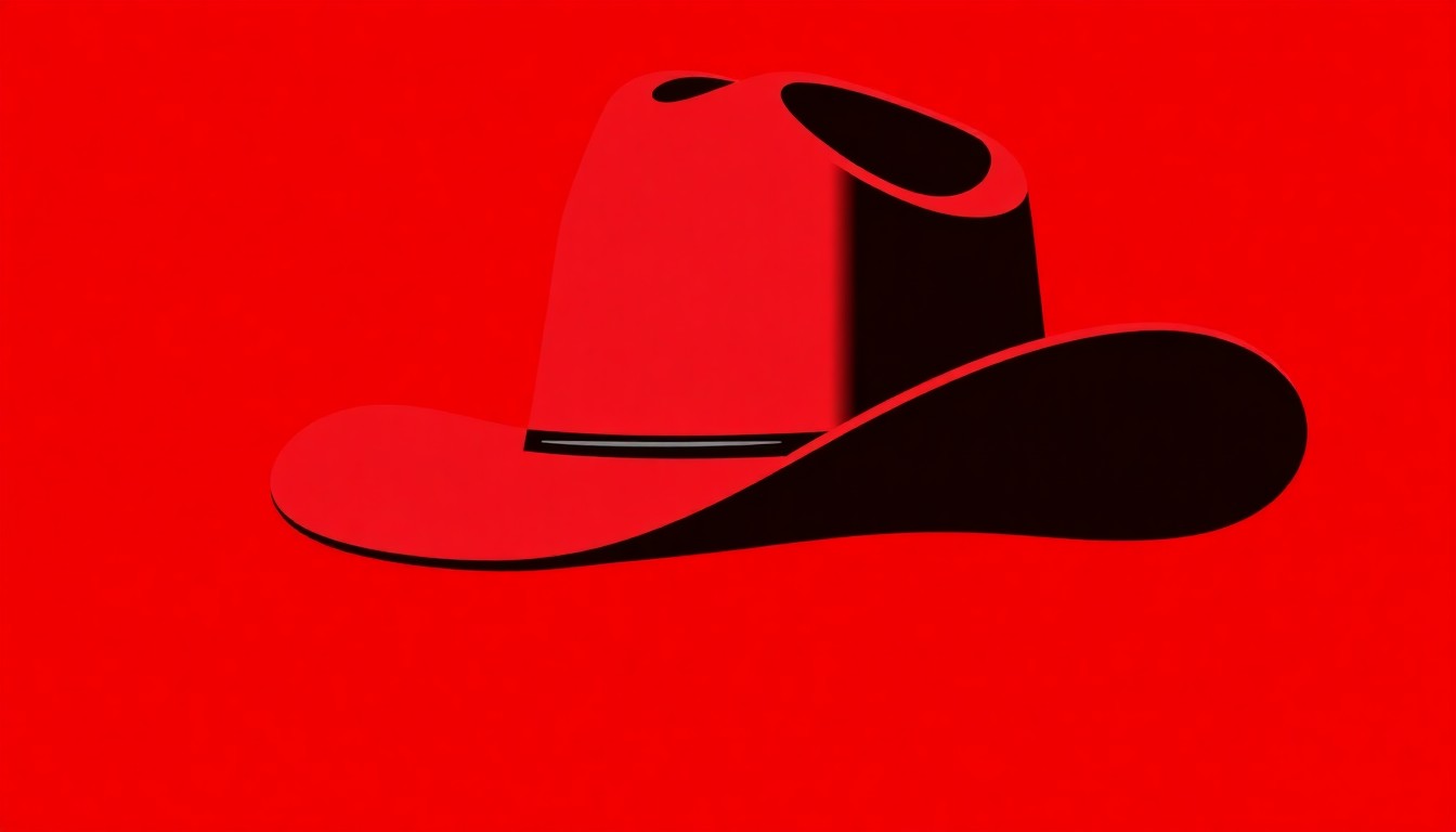 A striking black silhouette of a classic cowboy hat against a bold red background, representing the iconic image of country music legend George Strait.