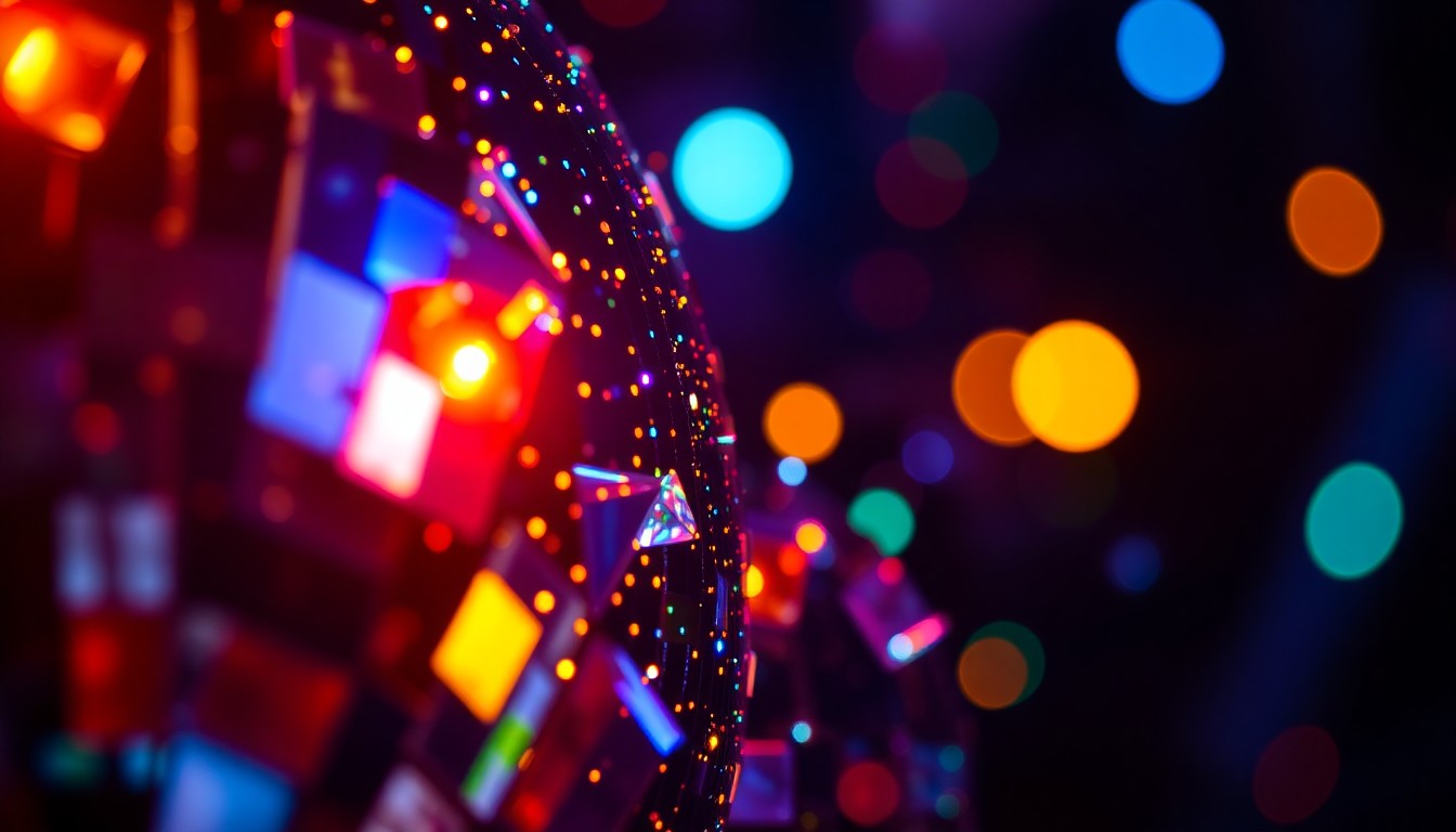An extreme close-up photograph of shattered, glittering disco ball fragments reflecting vibrant, colorful lights in a dark, moody studio setting, conceptually representing the euphoric, dance-floor energy of Sarah Kinsley's new single 'Fleeting'.