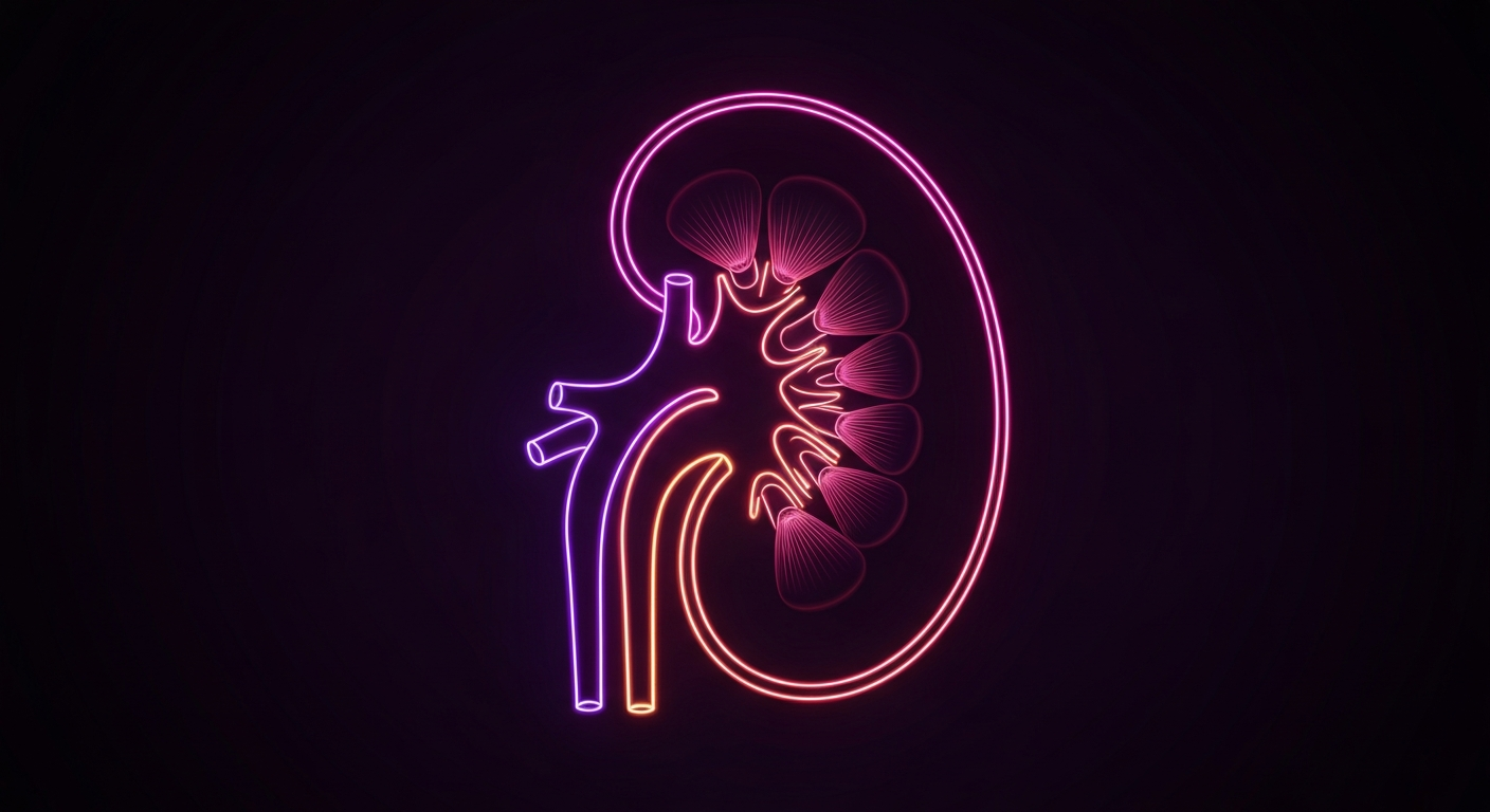 A minimalist, neon-outlined illustration of a human kidney against a dark background, conceptually representing the life-saving potential of organ donation.