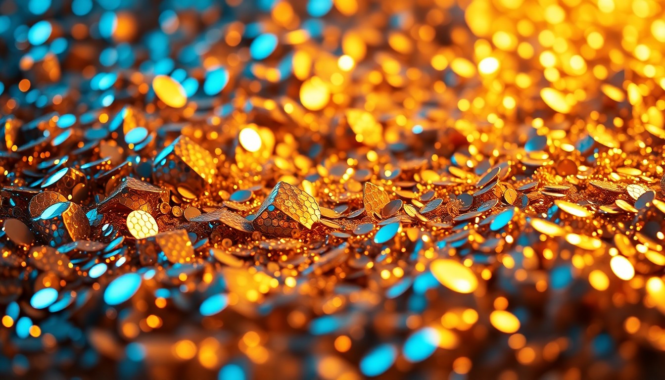 An extreme close-up photograph of shimmering sequins and glittering disco ball fragments, reflecting dramatic studio lighting to create a high-fashion, red-carpet aesthetic.