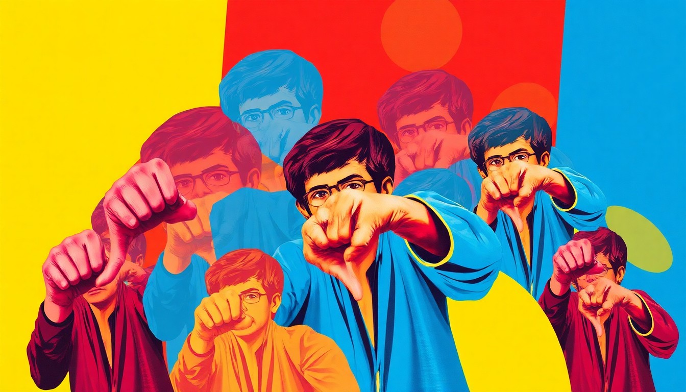 A dynamic, abstract painting featuring overlapping, fragmented shapes and brushstrokes in bold, clashing colors that convey a sense of protest and disruption, conceptually representing the act of booing and expressing political dissent.