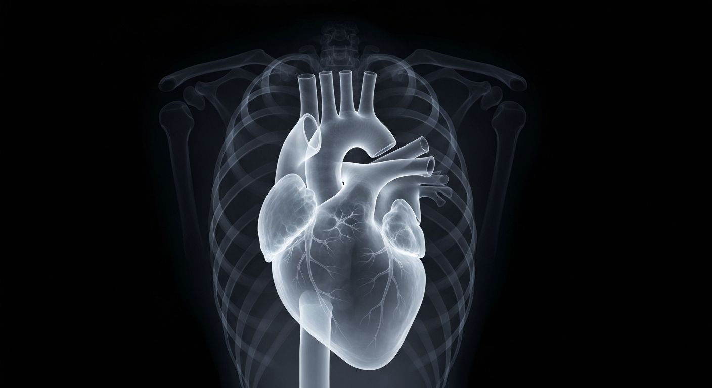 A translucent, ghostly X-ray image of a human heart, glowing faintly against a dark background, symbolizing the life-saving power of organ donation.
