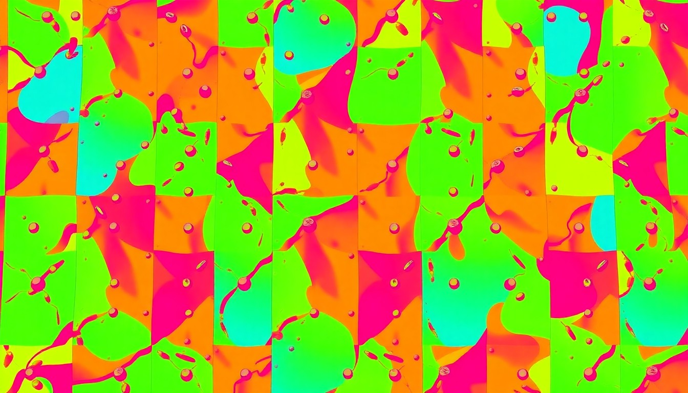 A brightly colored, high-contrast silkscreen print of a rock climbing wall repeated in a tight grid pattern, capturing the playful and creative spirit of a new community-focused children's play center.