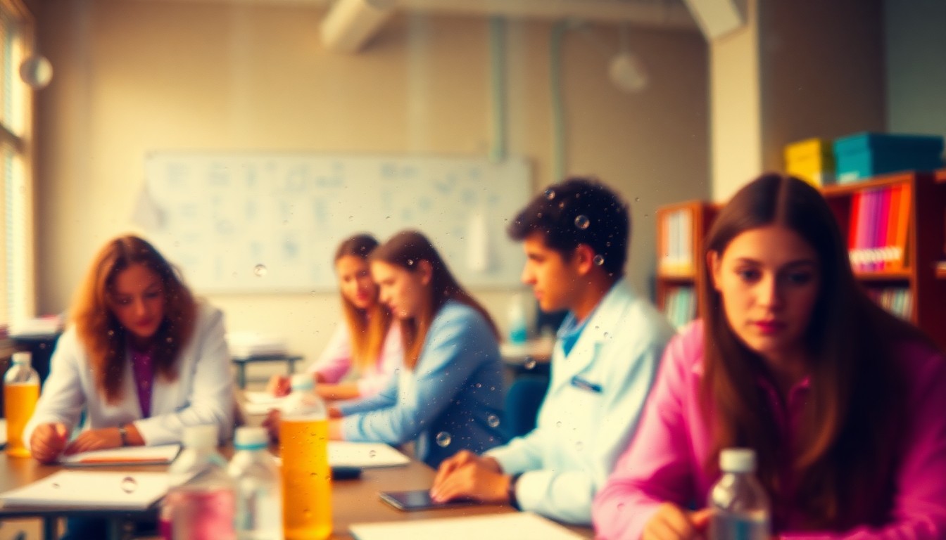 An extremely abstracted, out-of-focus photograph in warm hues, showing hints of students and scientific equipment through a rain-streaked glass, conceptually representing the transformative impact of educational scholarships.