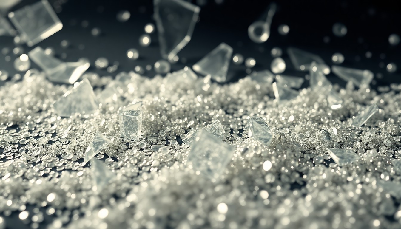 An abstract close-up image of shattered glass and glittering sequins, conveying the fragility and enduring impact of a celebrated acting career.
