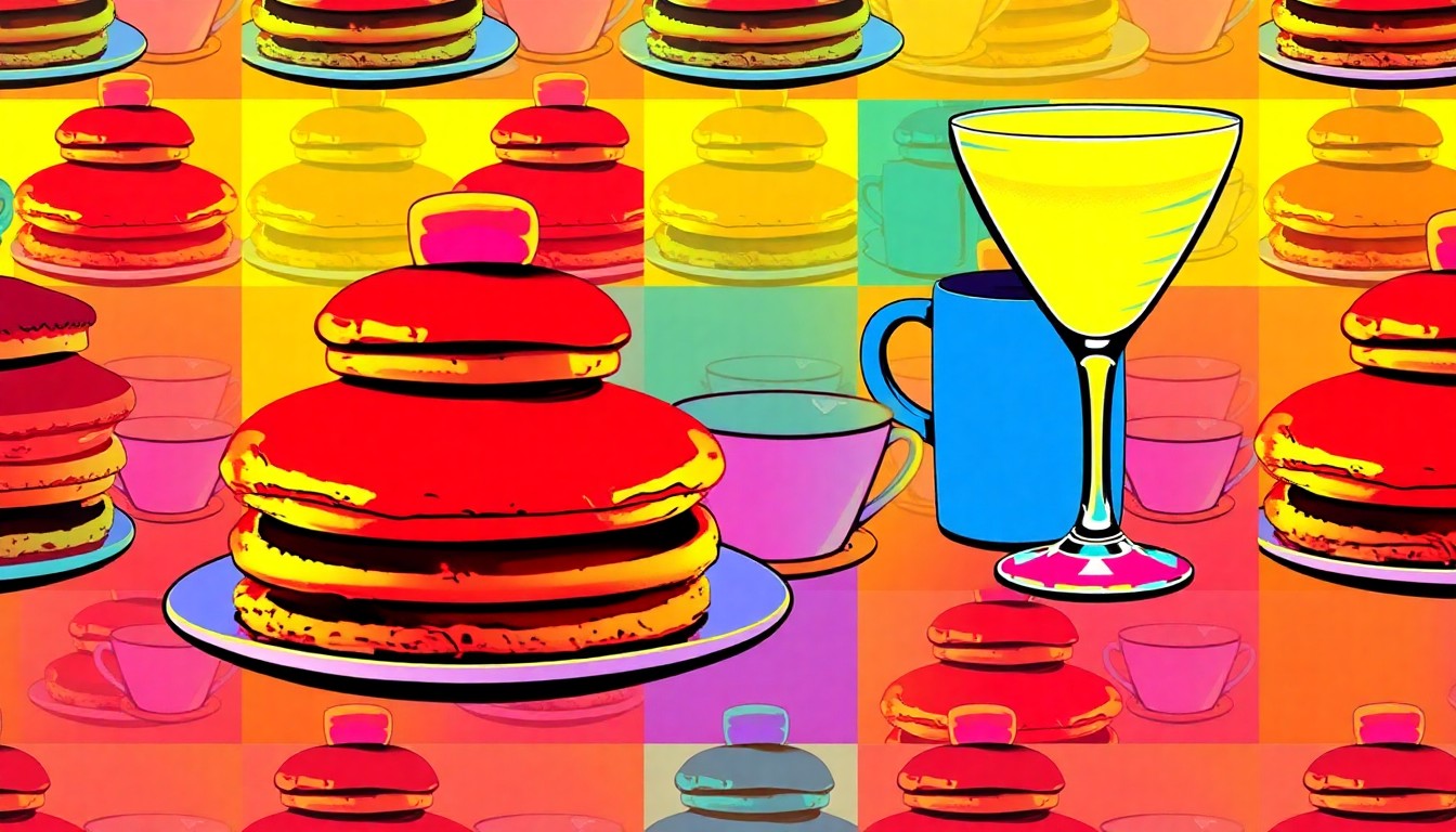 A vibrant, pop art-inspired grid of brunch items like pancakes, coffee, and mimosas, conceptually representing the energy and variety of the Junior League of Panama City's annual Brunch Fest celebration.