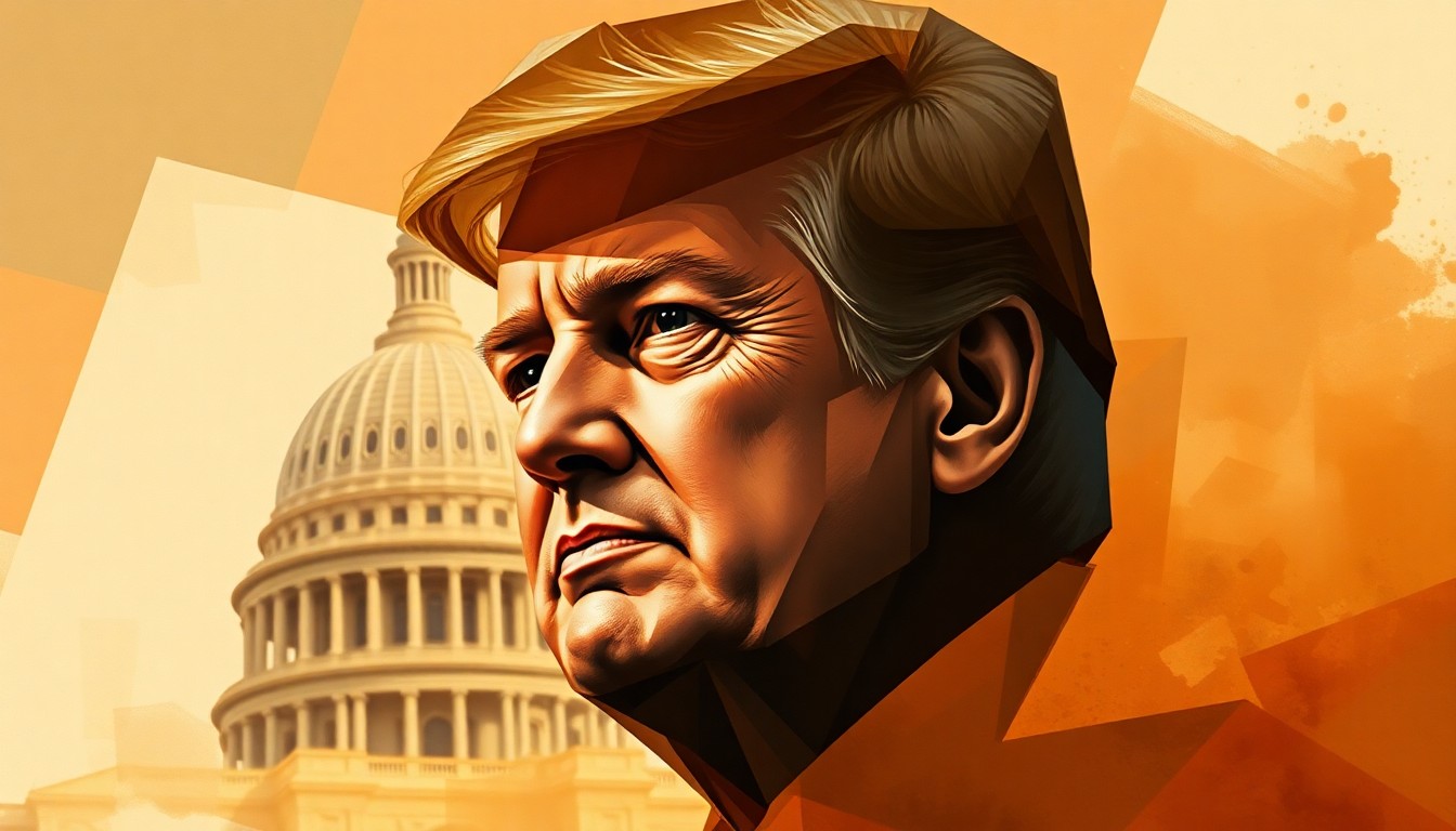 A highly abstract, fragmented painting in warm earth tones depicting a political figure or government building, conveying a sense of tension and uncertainty around the ceasefire negotiations.