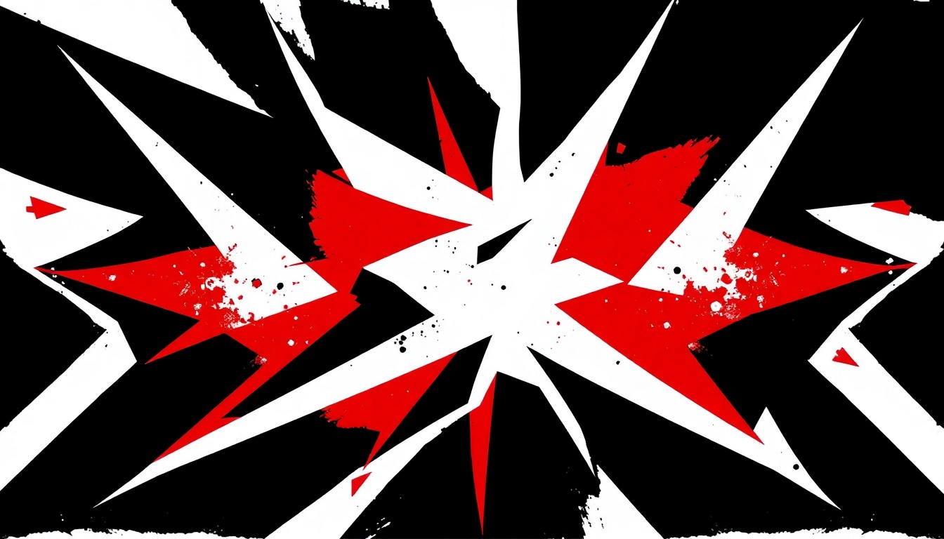 An abstract composition of bold, geometric black and white shapes with a striking red accent, conveying the tension and need for greater cultural understanding.