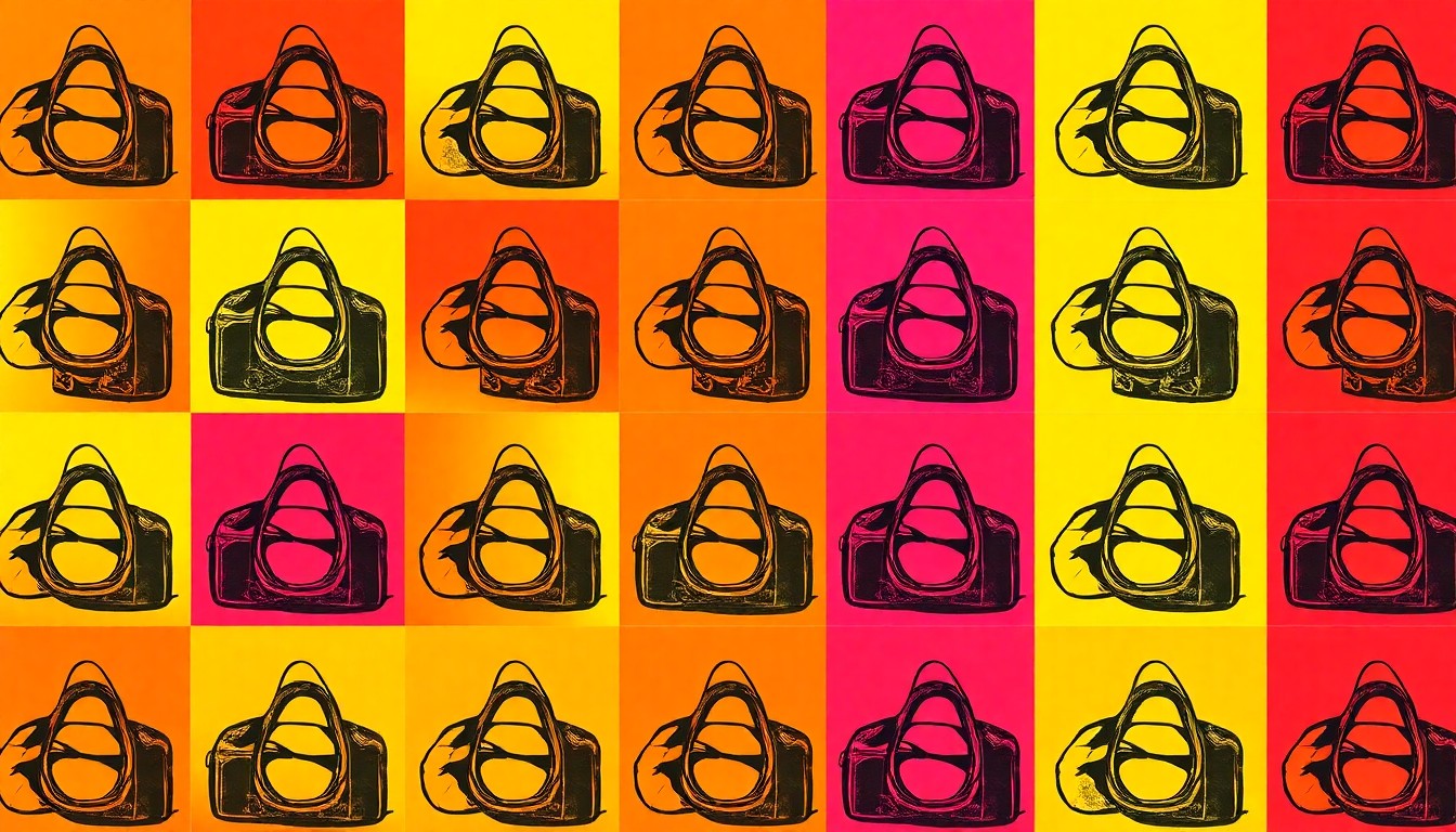 A brightly colored, high-contrast silkscreen print of a Duggar family photo frame repeated in a tight grid pattern, conceptually representing the Duggar family's shifting dynamics as members move away from their Arkansas home.