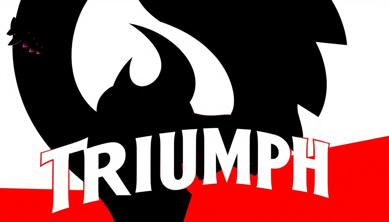 A bold, abstract illustration featuring jagged, geometric shapes in striking red and white, conceptually representing the iconic Triumph logo and the band's raw, guitar-driven sound.