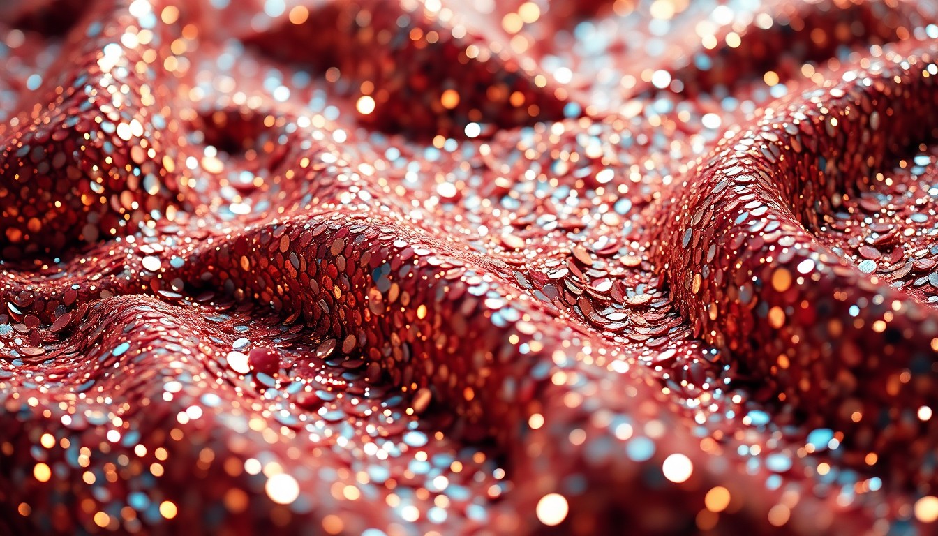 An extreme close-up of glittering sequins and shattered disco glass, conceptually representing the glamour and high-energy of Coachella's celebrity-filled performances.