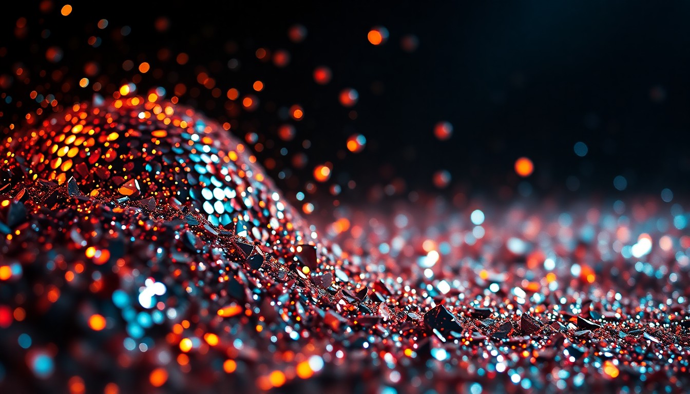 An abstract close-up image of shimmering sequins and shattered glass, capturing the glitz and energy of the UFC Freedom 250 Fan Fest in Washington, D.C.