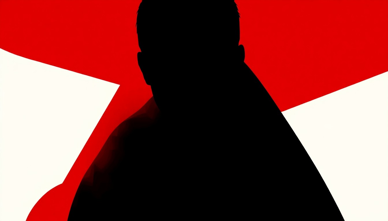 A bold, abstract illustration featuring stark, jagged geometric shapes and heavy black silhouettes in a high-contrast color palette, conceptually representing the complex and intriguing nature of the new 'Virgin River' character Clay.