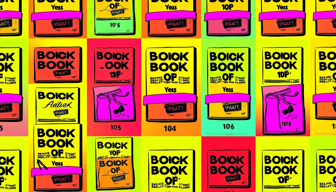 A bold, colorful silkscreen print featuring a repeated pattern of a handmade book cover or clothing item, conceptually representing the diverse creative works showcased by incarcerated artists at the Carytown Spring Artisan Market.