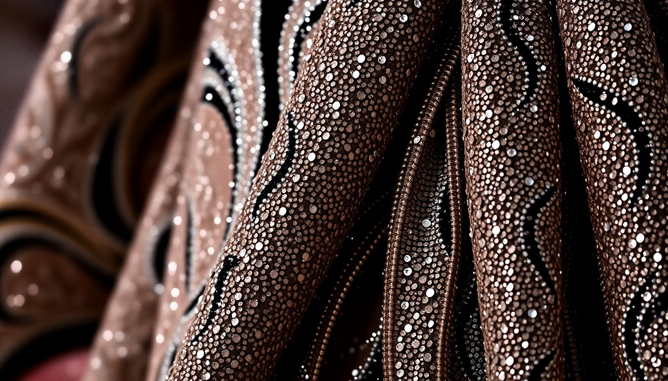 An extreme close-up of the intricate, glittering texture of Melissa McCarthy's Emilio Pucci gown, capturing the luxurious, high-fashion aesthetic of the Fashion Trust U.S. Awards 2026.